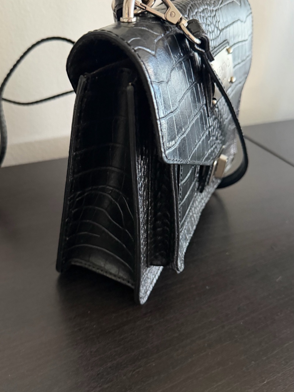 VALENTINO by Mario Valentino Black Croc-Embossed Mini Crossbody Bag - Picture 2 of 16